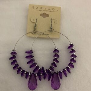 Marysol Large Hoop Beaded Earrings Purple NWOT